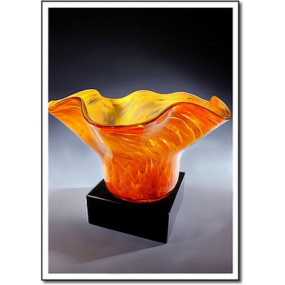 Sun Fire Art Glass Bowl w/ Marble Base (6.5"x5")