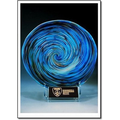 Aqua Art Glass Rondelle w/ Stand (9"x9")
