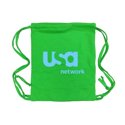 Lime Green Blended Knitted Tote Drawstring Bag (14"x17")