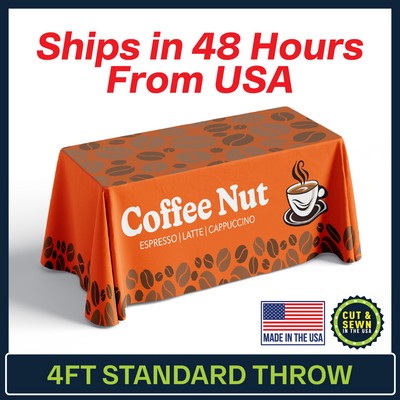 4' x 30"T x 29"H - 4 Sided Hemmed Standard Table Throws - Dye Sublimation - Made in the USA