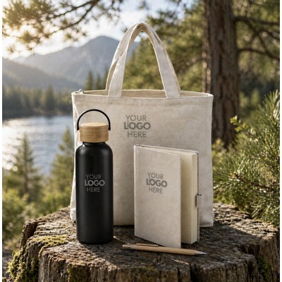 Eco Essentials Zipper Tote Gift Set with Journal,Pen & Bottle