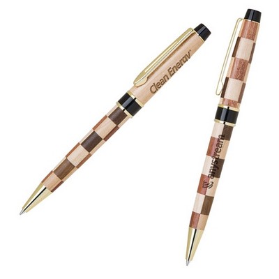 Checker Pattern Solid Wood Ballpoint Pen