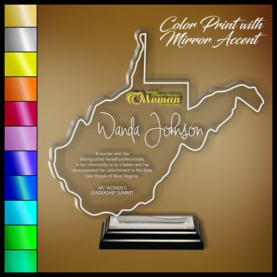 11" West Virginia Clear Acrylic Award with Color Print and Mirror Accent