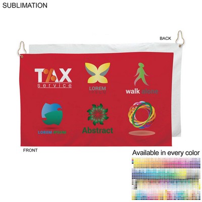 Colored Velour Terry Cotton Blend Golf Towel, Nofold Grommet Hook, Sublimated, (15"x25")