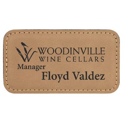 Rectangle Badge with magnet, Light Brown Faux Leather, 3 1/4" x 1 3/4"