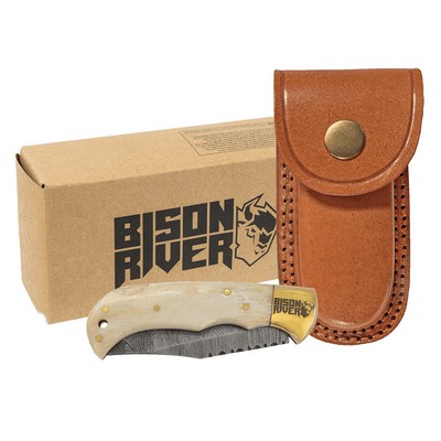Damascus Steel Folding Knife & Sheath