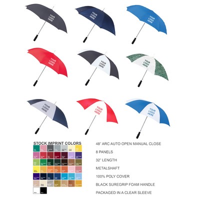 48" Auto Open, Manual Close Stick Umbrella, black sure grip foam handle