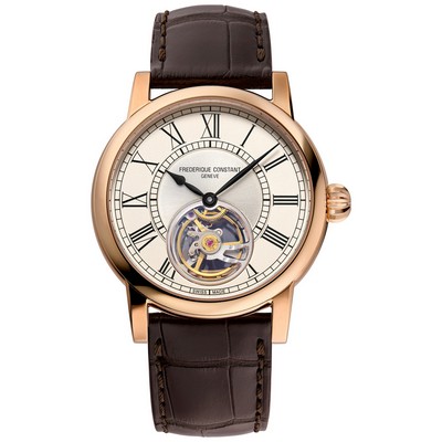Frederique Constant® Men's Heartbeat Manufacture Alligator Strap Watch w/White Dial