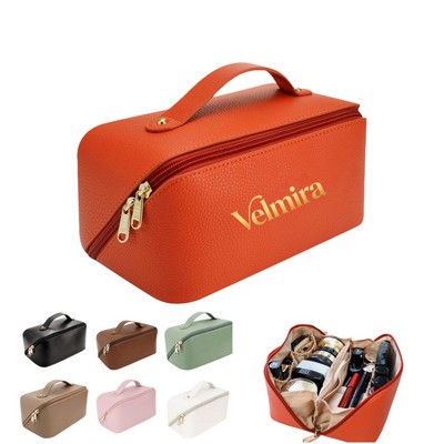 PU Leather Travel Cosmetic Storage Bag with Handle