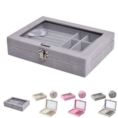 Velvet Jewelry Storage Organizer with Acrylic Display Cover