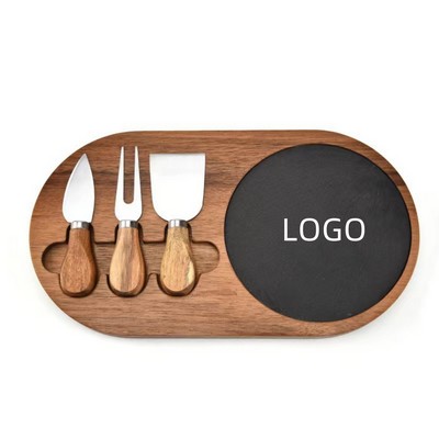 Acacia Oval Cheese Board with 3 Knives