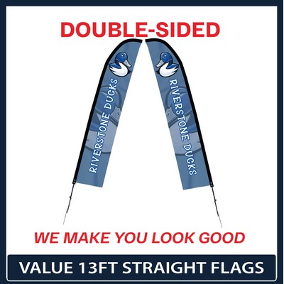 Value 13' Straight Flag - Double Sided w/Spike Base and Carry Bag