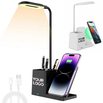 3-in-1 LED Desk Lamp with 15W Wireless Charging Stand And Pen Holder