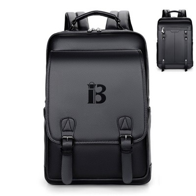 PU Leather Waterproof Laptop Backpack W/Handle