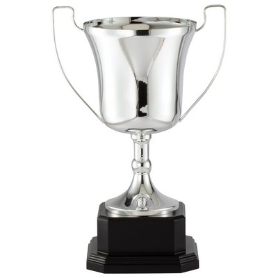 16" Polished Silver Italian Trophy Cup on Ebony Finish Wood Base