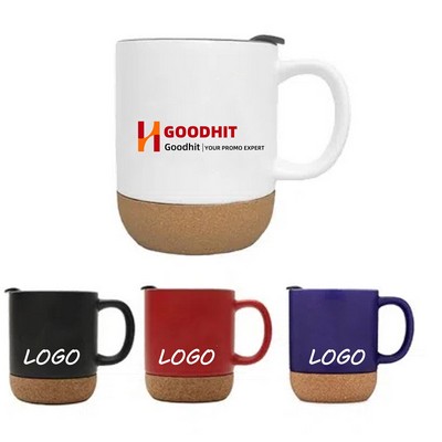 12 oz Cork Base Splash-Proof Ceramic Coffee Mug w/ Lid & Handle