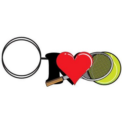 I Love Tennis w/ Racket Key Chain w/Clear Mirrored Back (4 Square Inch)
