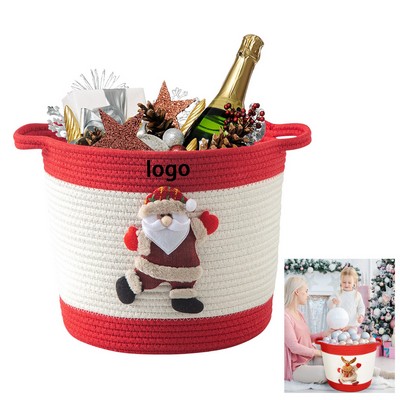 Handmade Christmas Basket With Santa Claus Decoration