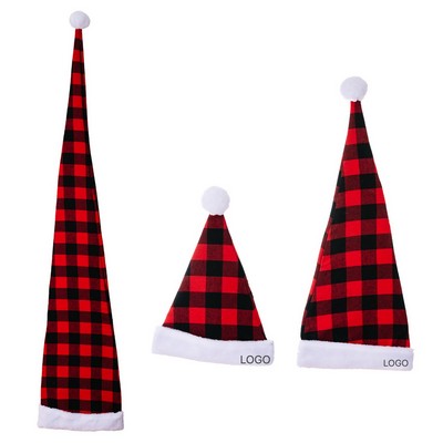 Christmas Red Black Plaid Hat with Plush Trim Oversized Holiday Hat for Kids and Adults