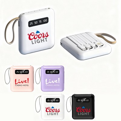 5000mAh portable power bank with charging cable built in.