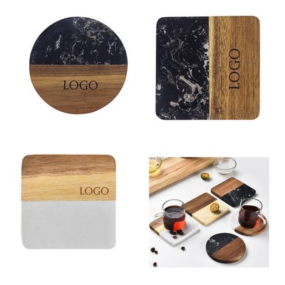 Marble Stone And Acacia Wood Spliced Coaster
