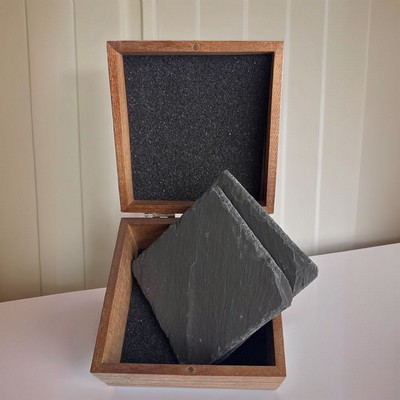 Square Slate Coasters In Wooden Box