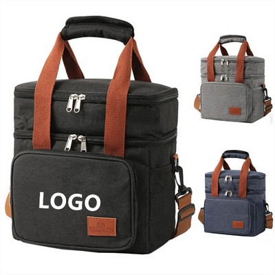 Reusable Leakproof Double Deck Soft Insulated Tote Lunch Bag