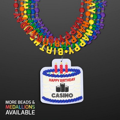 Happy Birthday Beads Necklaces with Cake Medallion (NON-Light Up) - PRINTED