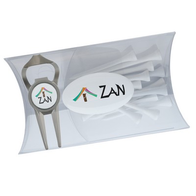 Clear Pillow Pack Golf Gift Set - Divot Tool w/ Bottle Opener & Tees