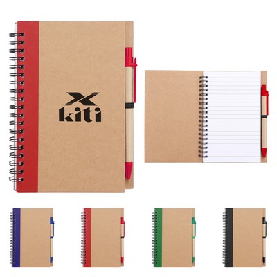 Kraft Cover Eco Inspired Spiral Notebook Journal W/Pen 5"x7"