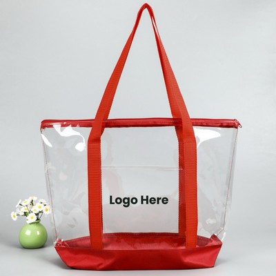 Clear Zippered Tote Bag With Pocket