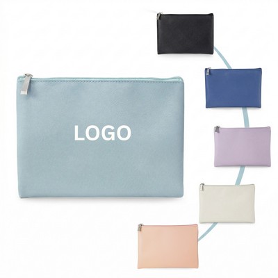 Minimalist PU Leather Flat Zipper Pouch