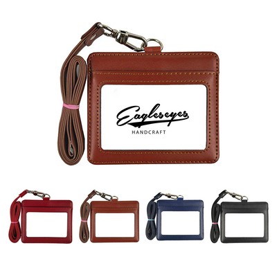 Leather Badge Holder with Lanyard