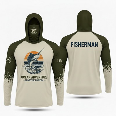 Unisex Custom Long Sleeve SolarProtec Hooded T Shirt 180GSM