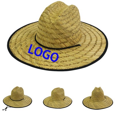 Natural Woven Straw Wide Brim Lifeguard Beach Hat