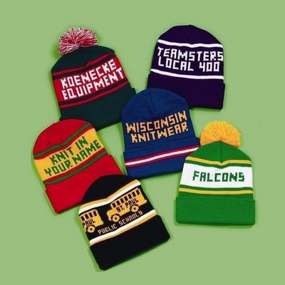 Smooth Cuff, Heavyweight Knit Hat and Cap with Pom - USA Made Manufacturer