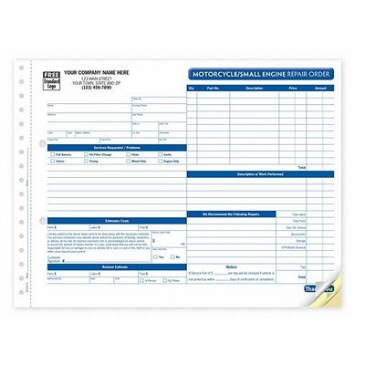 Repair Order Forms - Motorcycle/Small Engine (3 Part)