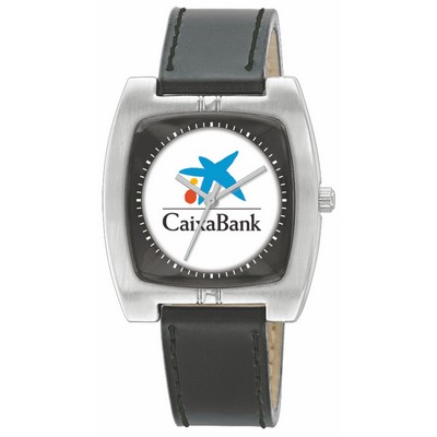 Unisex Quality Leather Strap Rectangle Shape Watch with White Dial