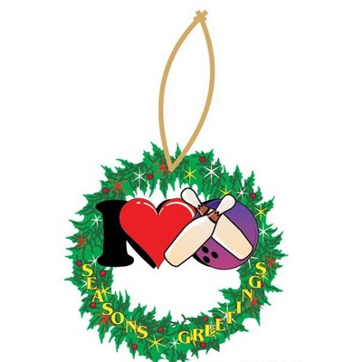 I Love Bowling Wreath Ornament w/ Clear Mirrored Back (2 Square Inch)