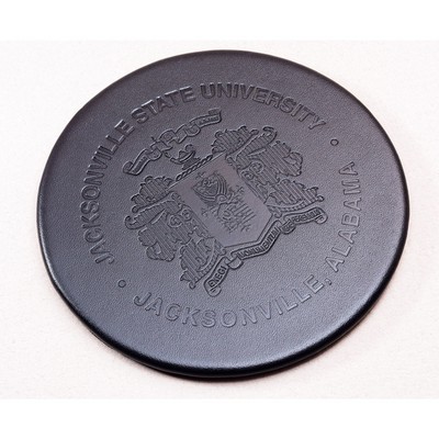 4" Classic Black Leatherette Round Coaster