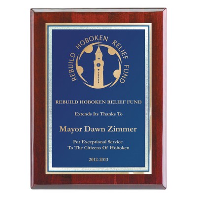 Plaque - 7"x9" Mahogany Piano Wood Plaque with Blue Florentine Plate (5"x7")
