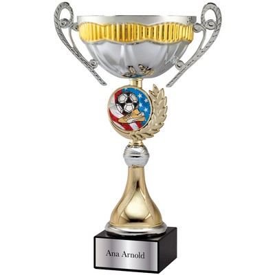 Silver/Gold Metal Cup with 2" logo holder on Black Marble Base