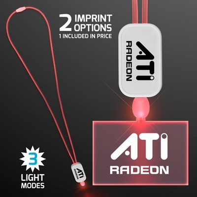 Neon Look Necklace Red LED Lanyards with Acrylic Rectangle Pendants - PRINTED
