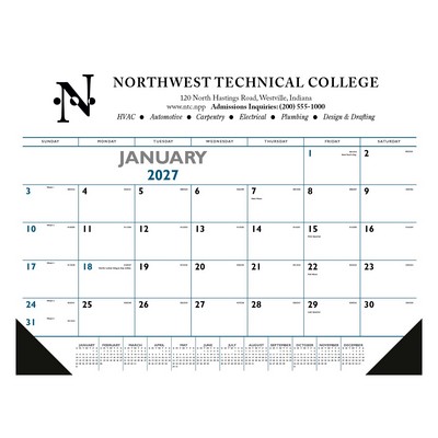 Triumph® Calendars Blue & Black Desk Pad with Vinyl Corners