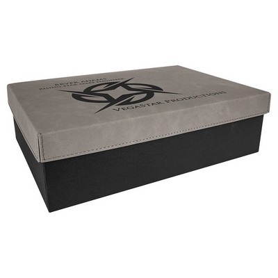 Engraved Faux Leather Gift Box, Gray, 11 3/4"(L) x 7 3/4"(W) x 3 1/4"(H)
