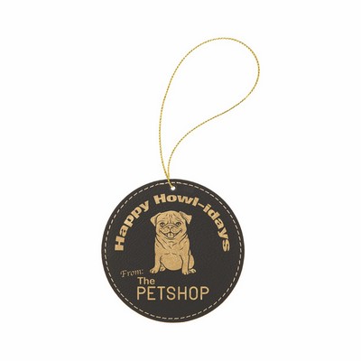 Black/Gold Leatherette Round Ornament