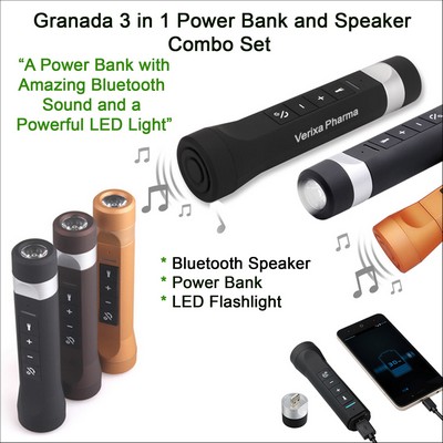 Granada 3" 1 Power Bank and Bluetooth Speaker Combo 2000 mAh