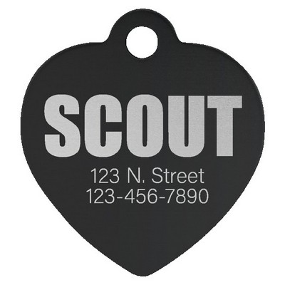 Anodized Aluminum Black Heart Pet Tags, Engraved, 1 1/4" x 1 1/4"