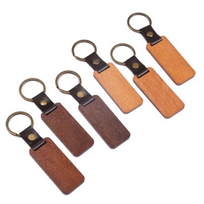Wooden Keychain with Real Leather Strap