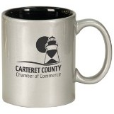 11 Oz. Metallic Silver/Black Ceramic Round LazerMug